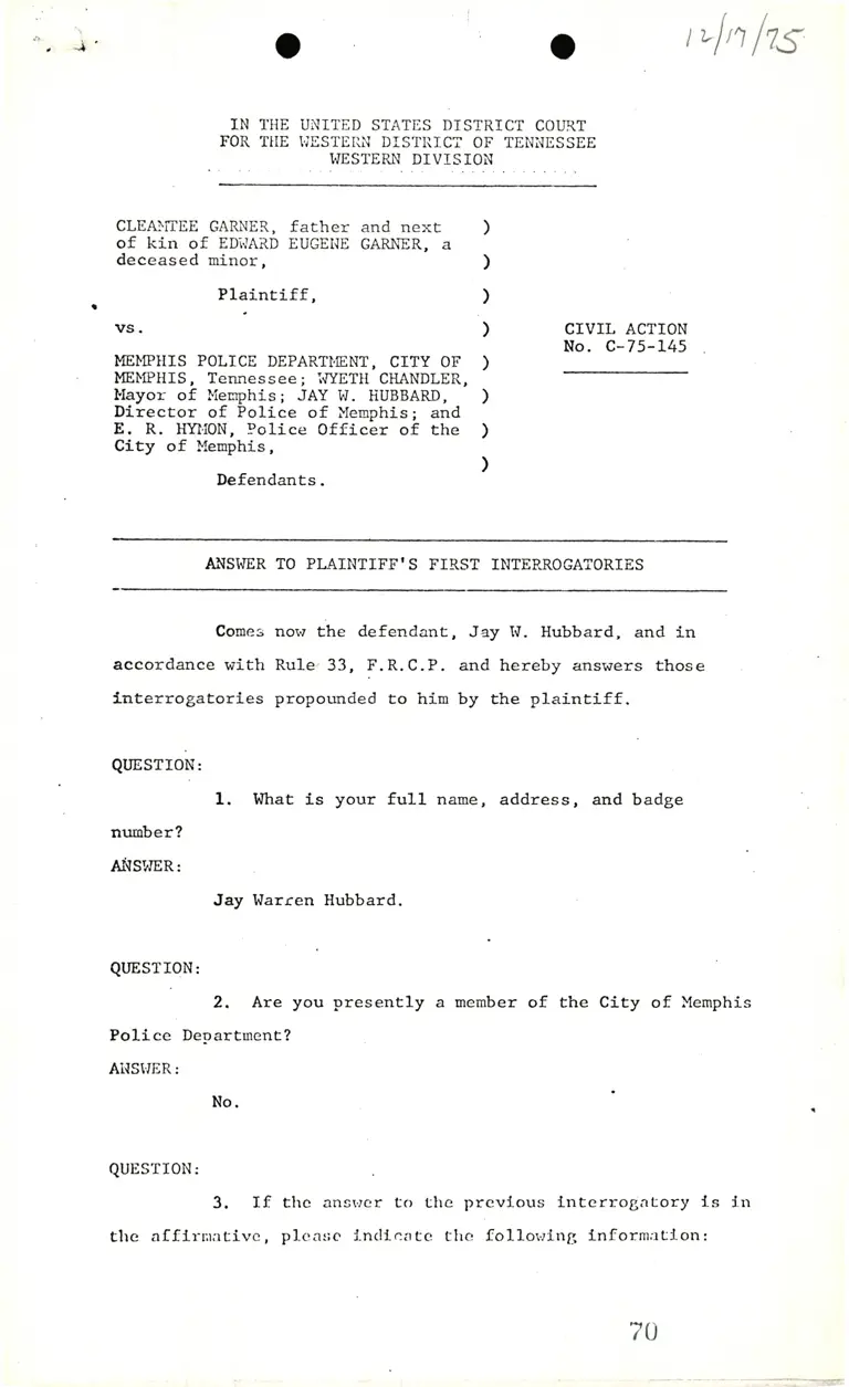 Answer to Plaintiff's First Interrogatories preview