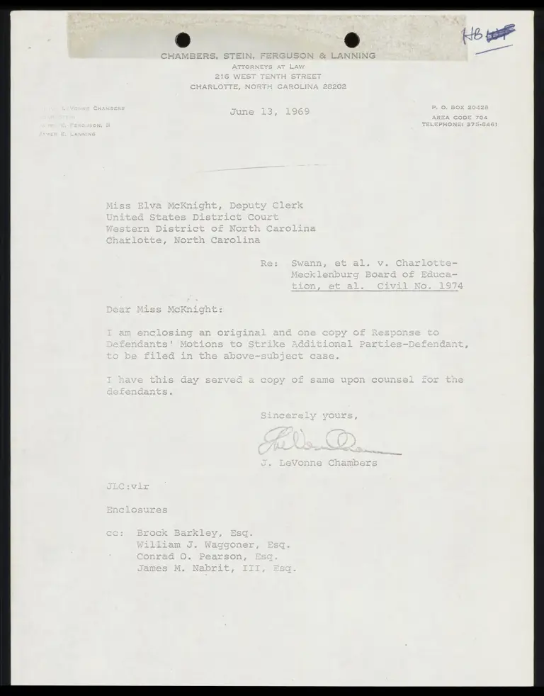 Correspondence from Chambers to Clerk Re: Response to Motions to Strike Additional Parties-Defendant preview