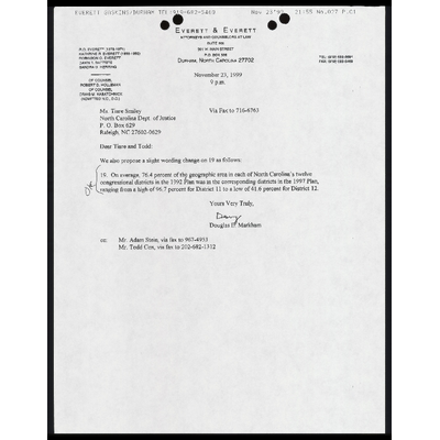Fax from Markham to Smiley and Cox RE: Proposed Word Change preview