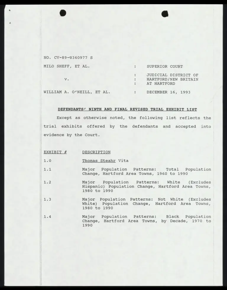 Defendants' Ninth and Final Revised Trial Exhibit List with Certification preview