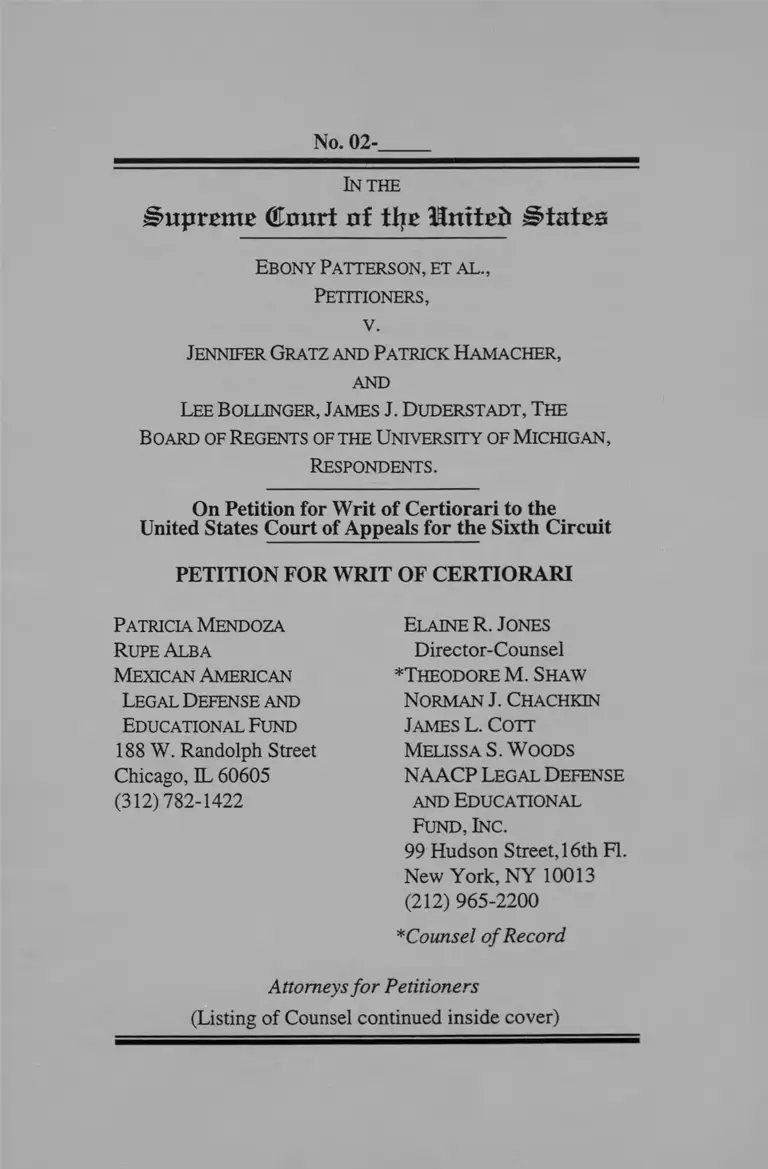 Patterson v. Gratz Petition for Writ of Certiorari preview