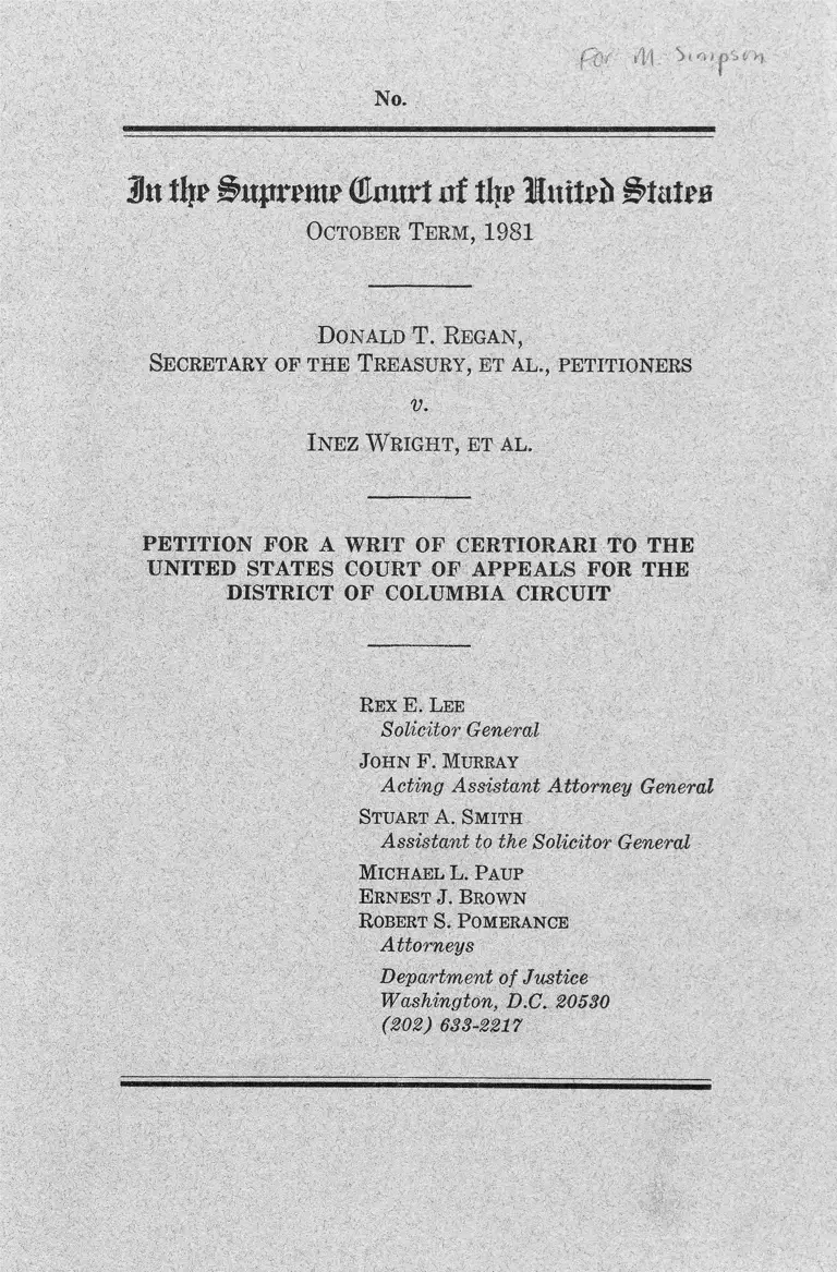 Regan v. Wright Petition for Writ of Certiorari preview