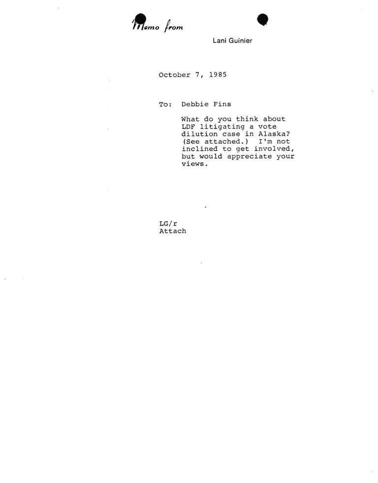 Memorandum from Lani Guinier to Debbie Fins preview