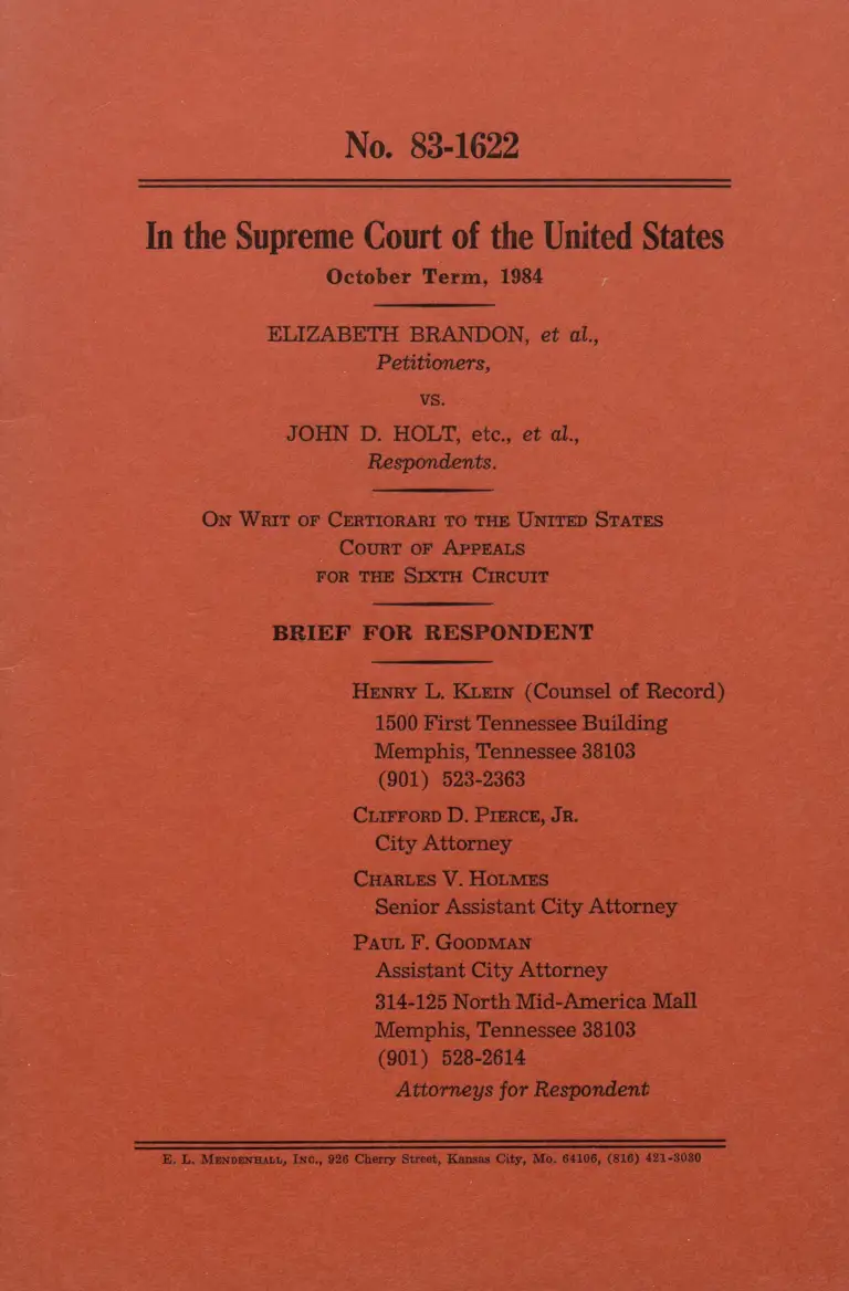 Brandon v. Holt Brief for Respondent preview
