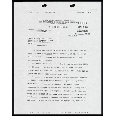 Order to Appear as Amicus and Set Trial preview