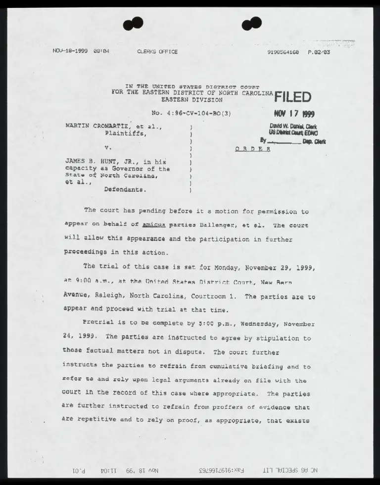 Order to Appear as Amicus and Set Trial preview