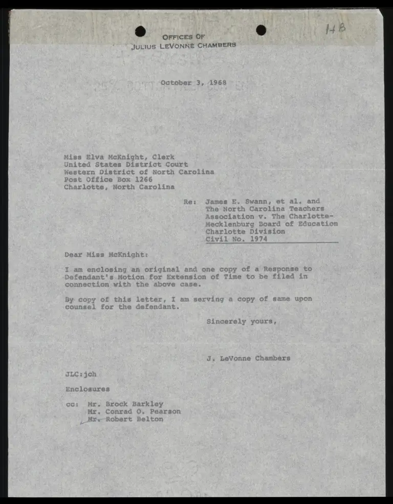 Correspondence from Chambers to Clerk Re: Response to Defendant's Motion for Extension of Time preview