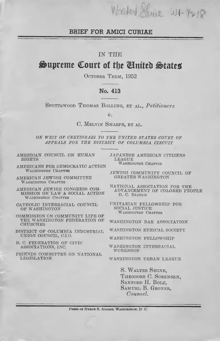 Bolling v. Sharpe Brief for Amici Curiae preview