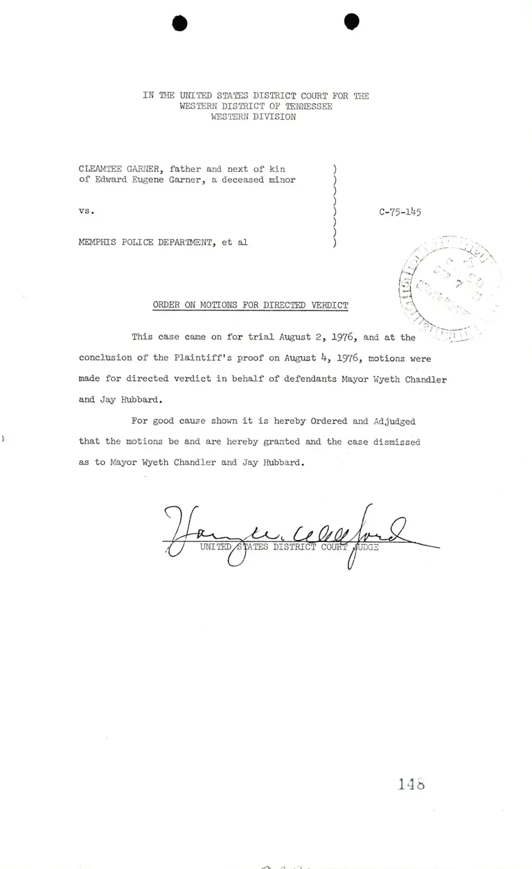 Order on Motions for Directed Verdict preview