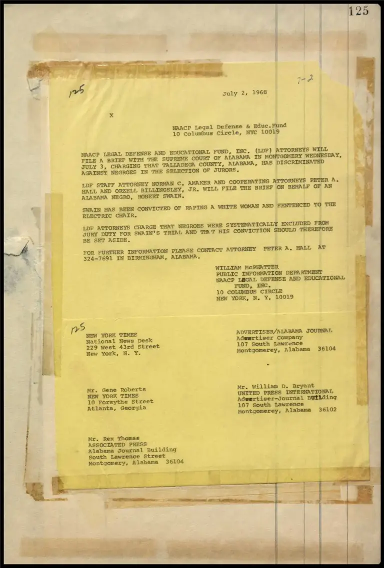 Exclusion of Negroes from Jury Deciding Case of Negro Accused of Raping White Woman (Telegram) preview