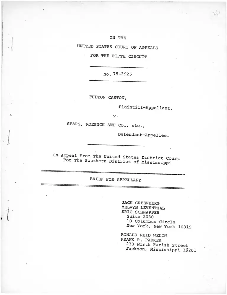 Caston v. Sears, Roebuck and Co. Brief for Appellant preview