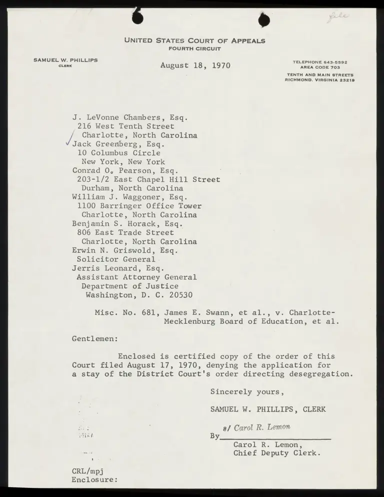 Order Denying Application for Stay preview