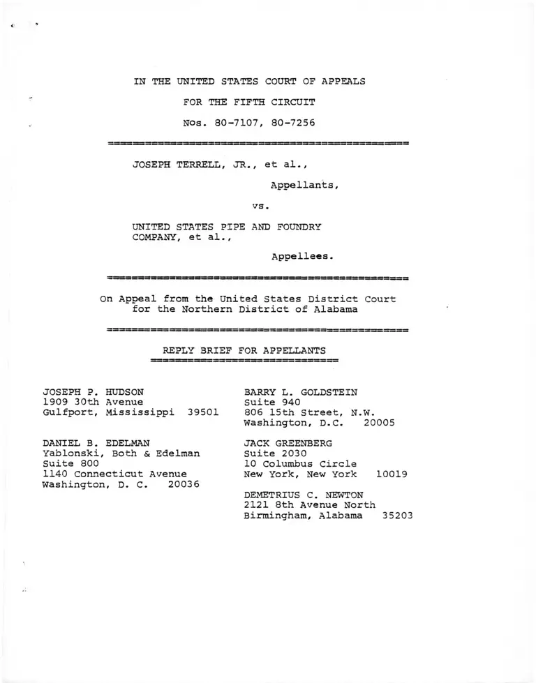 Terrell Jr. v. United States Pipe and Foundry Company Reply Brief for Appellants preview
