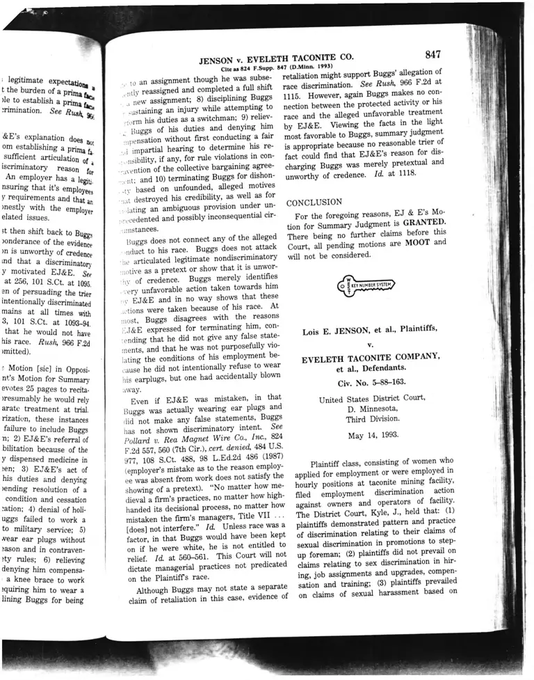 Jenson v. Eveleth Taconite Company Court Opinion preview