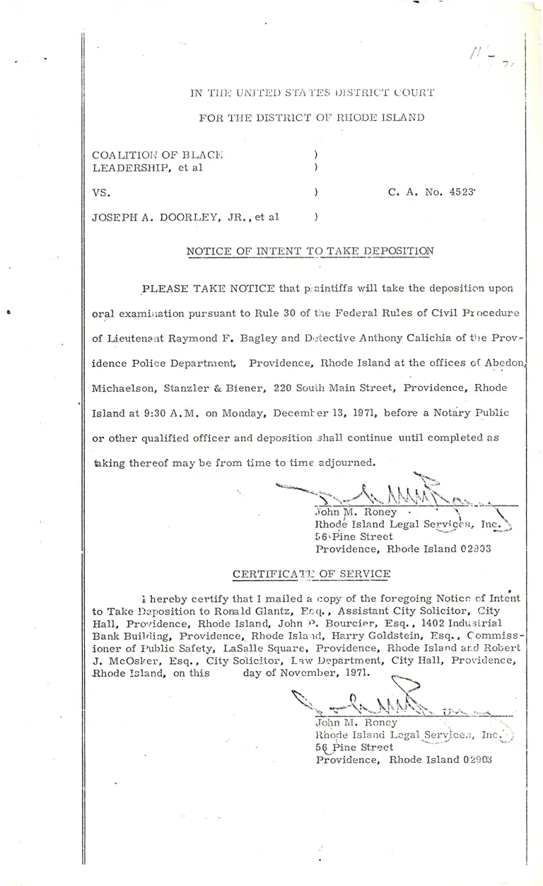 Notice of Intent to Take Deposition preview