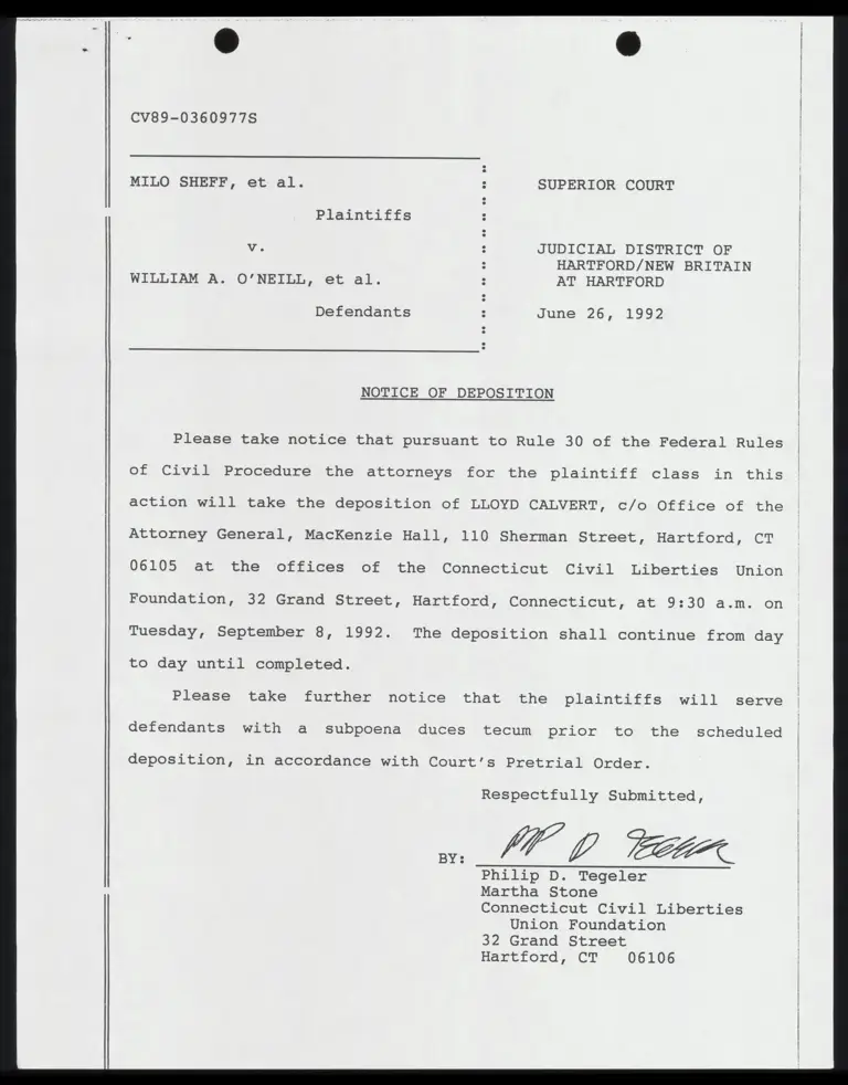Notices of Deposition for Calvert and Ferree preview