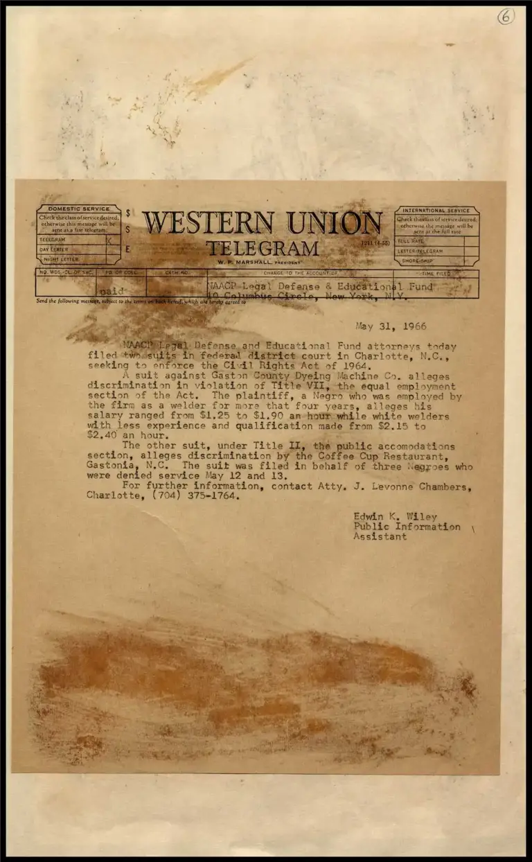 Title VII Violation - Gaston Co. Dyeing Machine Co. (Telegram) preview