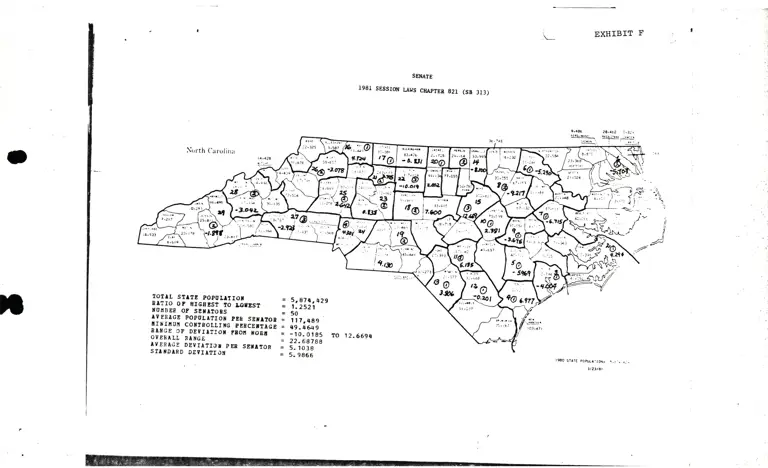 Map of Senate 1981 Session Laws Chapter 821; Tables of Trial District Plan S17N2 Counties by District with Populations preview