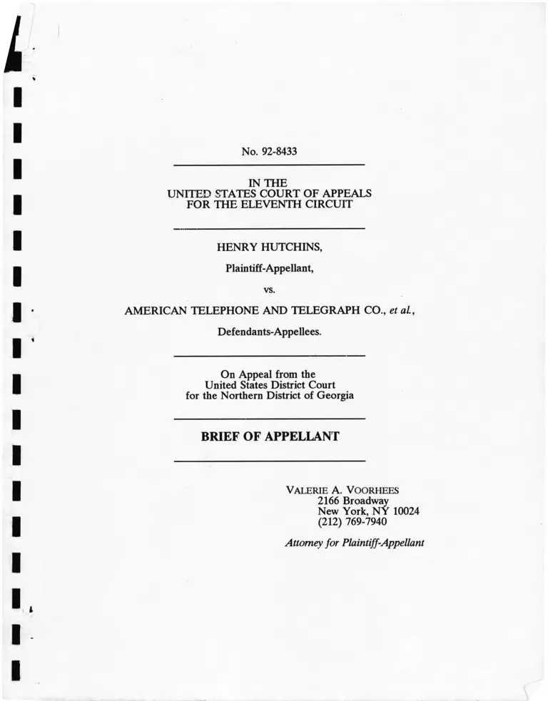 Hutchins v. American Telephone and Telegraph Co. Brief of Appellant preview