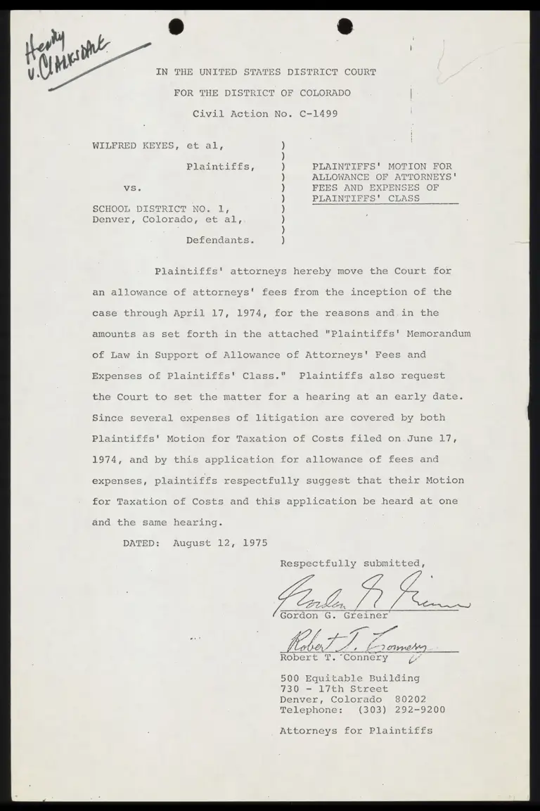 Plaintiffs' Motion for Allowance of Attorneys' Fees and Expenses of Plaintiffs' Class preview