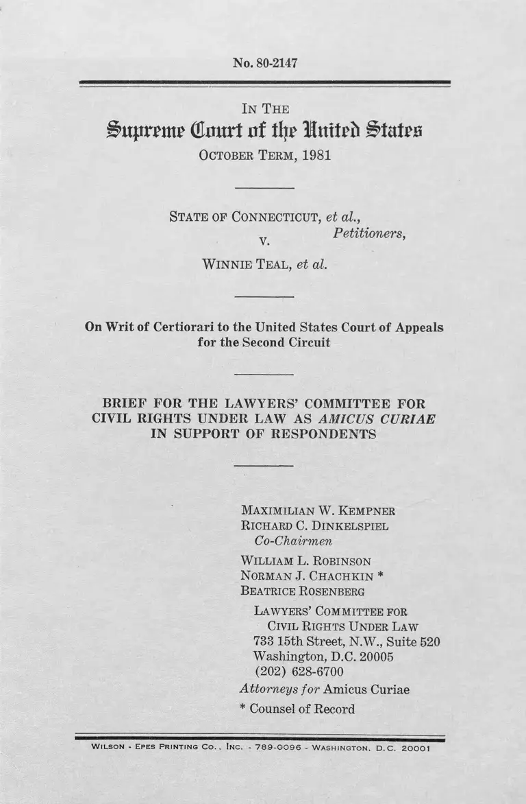 Connecticut v. Teal Brief Amicus Curiae in Support of Respondents preview