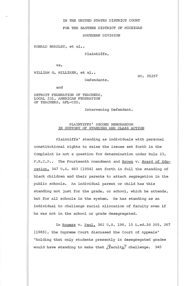 Draft Plaintiffs' Second Memorandum in Support of Standing and Class Action preview