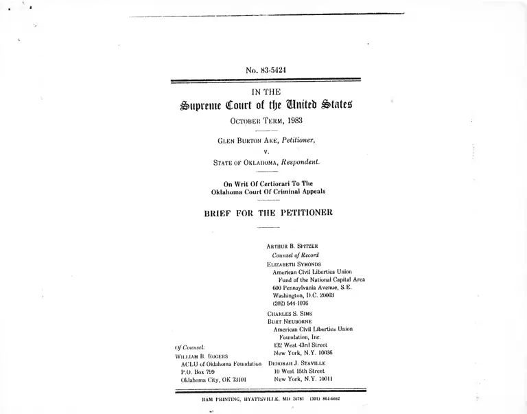 Ake v. Oklahoma Brief for the Petitioner preview