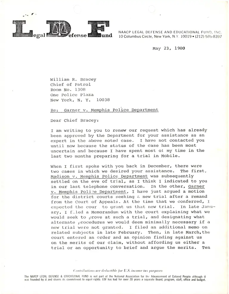 Correspondence from Winter to Bracey Re: Request for Assistance preview