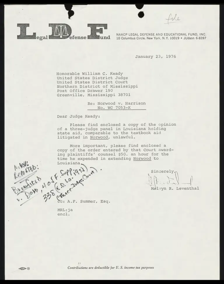 Correspondence from Leventhal to Judge Keady Re: Opinion Awarding Attorney's Fee preview