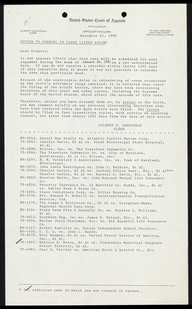 Notice from Clerk to Counsel Re: Intervening Decisions preview