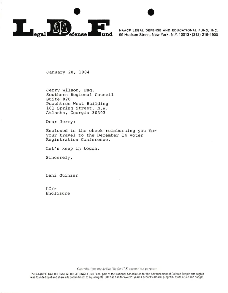 Correspondence from Lani Guinier to Jerry Wilson (Southern Regional Council) preview