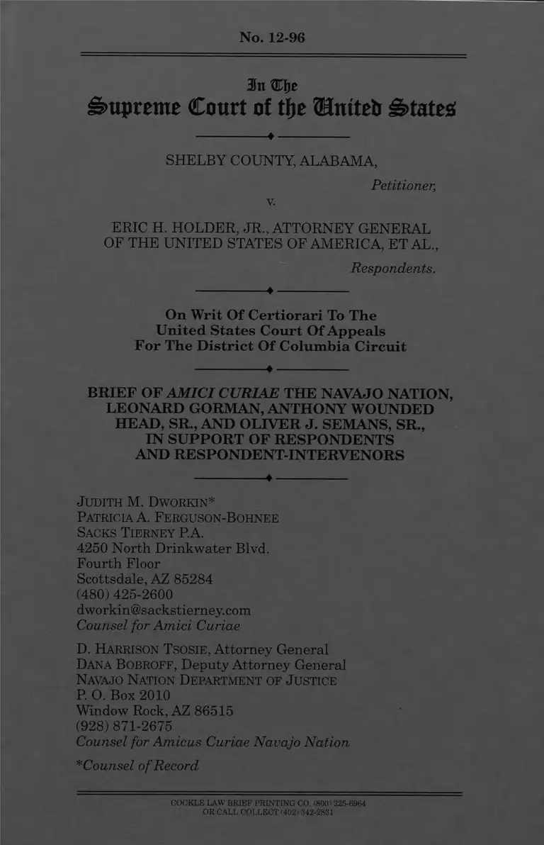 Shelby County v. Holder Brief Amici Curiae preview
