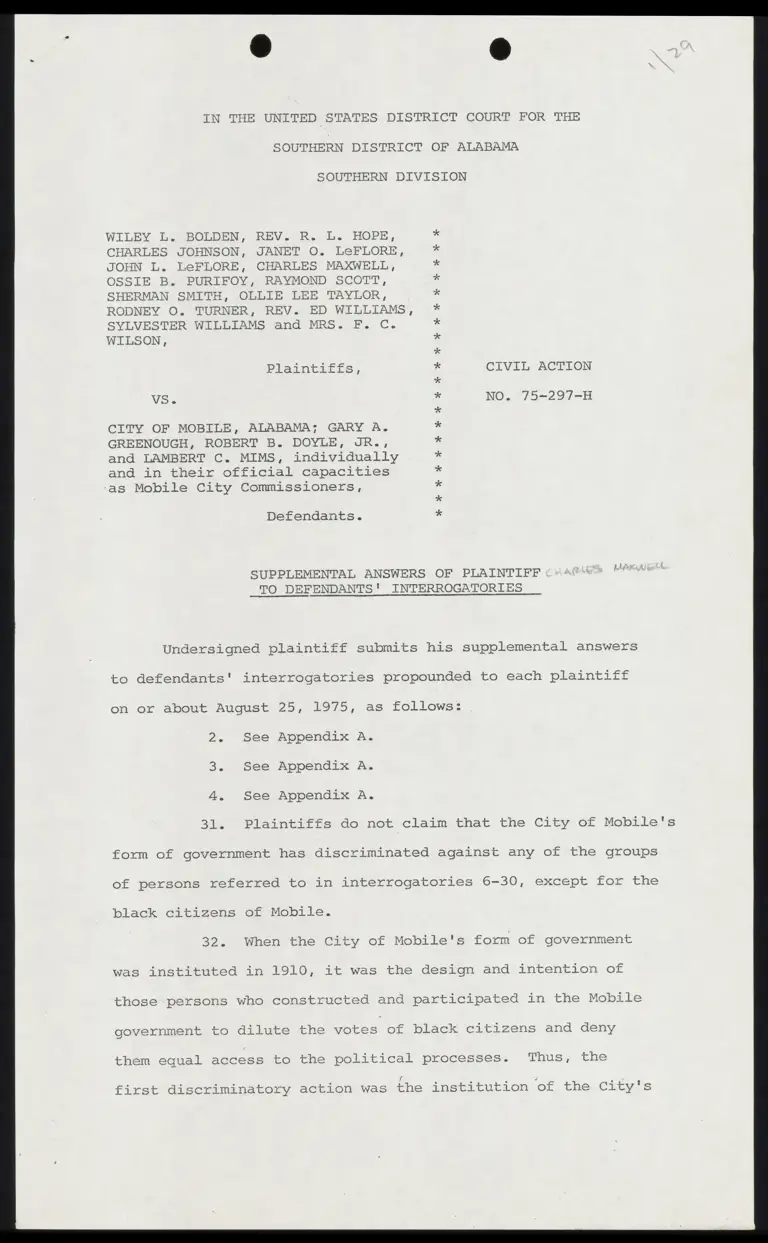 Supplemental Answers of Plaintiff Charles Maxwell to Defendants' Interrogatories preview