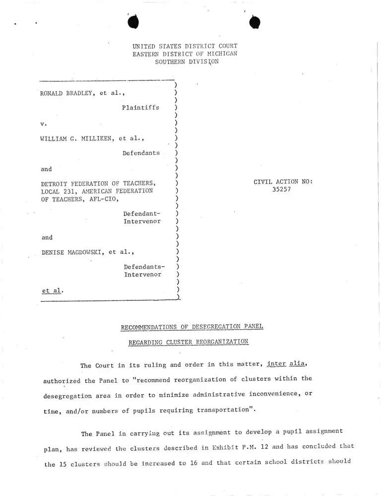 Recommendations of Desegregation Panel Regarding Cluster Reorganization preview