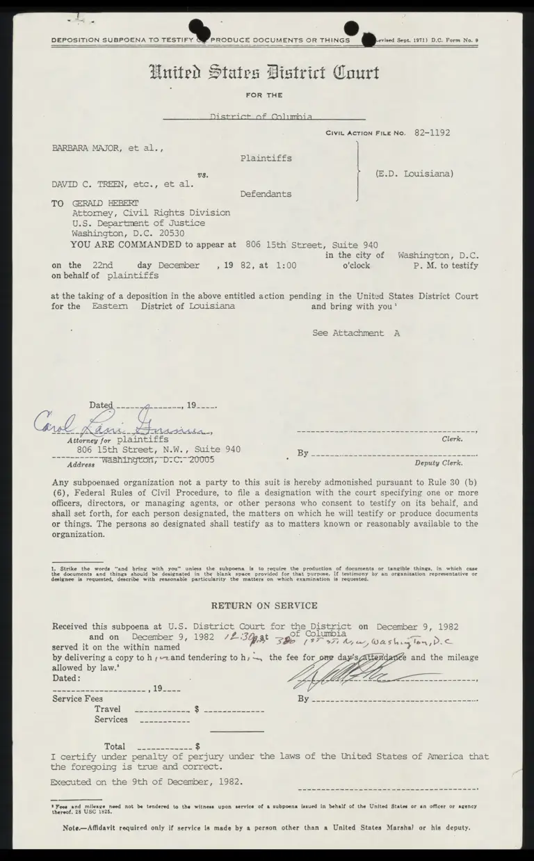 Deposition Subpoena to Gerald Hebert preview