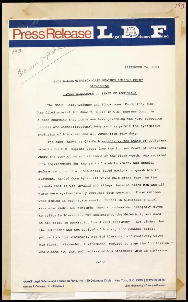 Jury Discrimination Case Reaches Supreme Court Background - Claude Alexander v. State of Louisiana preview