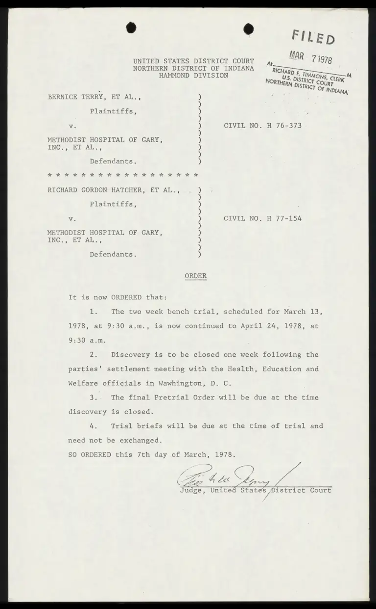 Order on Scheduling for Trial and Discovery preview