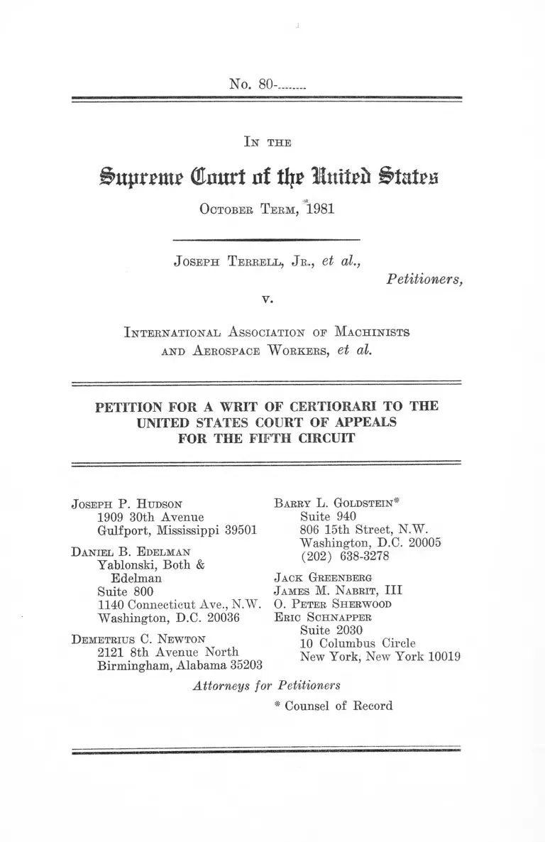 Terrell Jr. v. International Association of Machinists and Aerospace Workers preview