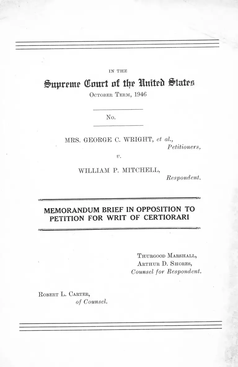 Wright v. Mitchell Memorandum Brief in Opposition to Petition for Writ of Certiorari preview