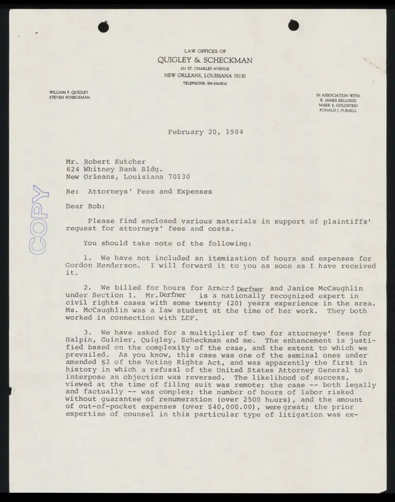 Correspondence from Kellogg to Kutcher; Summary of Plaintiffs' Fees and Costs; Graves v. Barnes Court Opinion preview