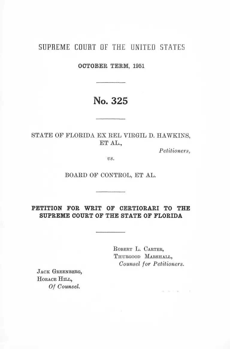 Florida v. Board of Control Petition for Writ of Certiorari to the Supreme Court of the State of Florida preview
