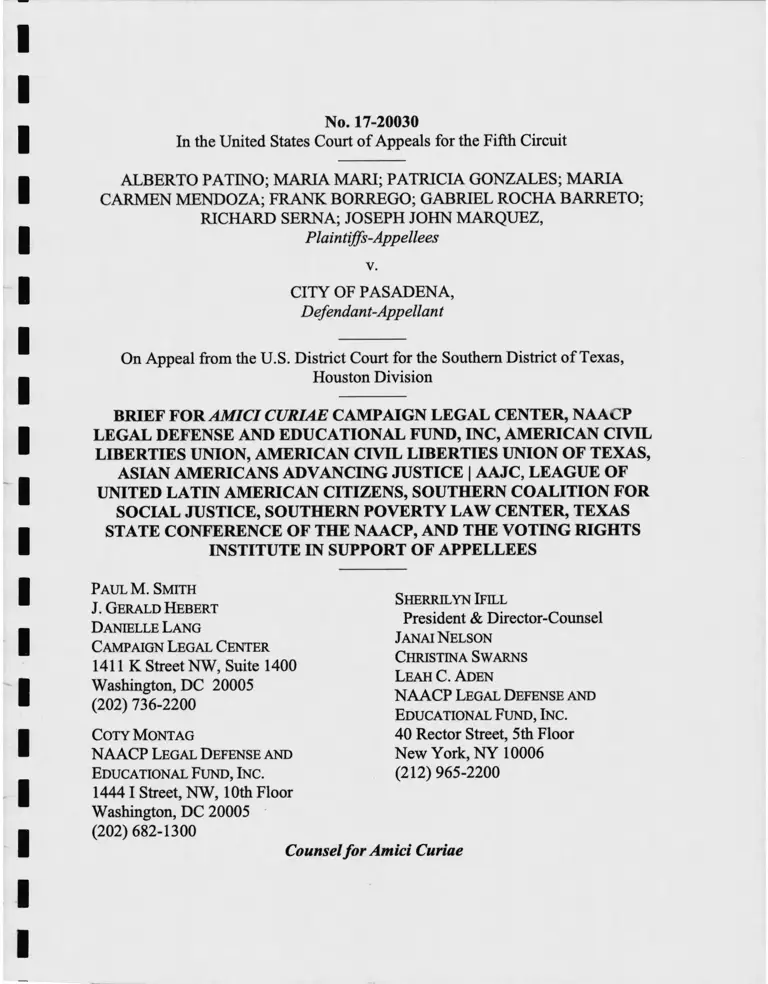 Patino v. City of Pasadena Brief for Amici Curiae preview