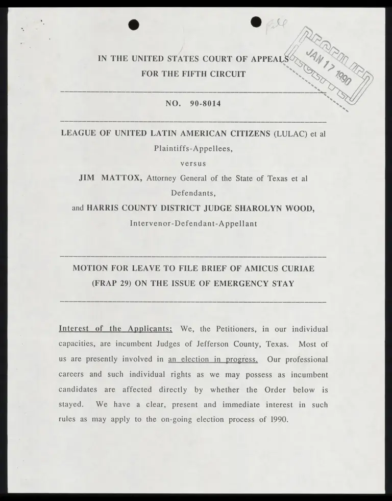 Motion for Leave to File Amicus Brief (FRAP 29) on the Issue of Emergency Stay; Brief of Amicus Curiae of Jefferson County Judges preview