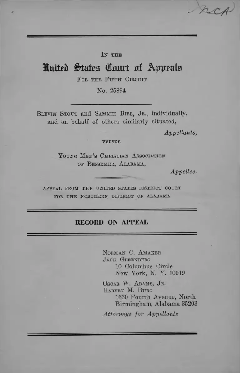 Stout v. Young Men's Christian Association of Bessemer Alabama Record on Appeal preview