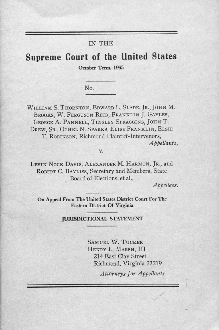 Thornton v. Davis Jurisdictional Statement preview