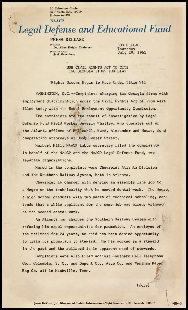 Use Civil Rights Act to Cite Two Georgia Firms for Bias preview