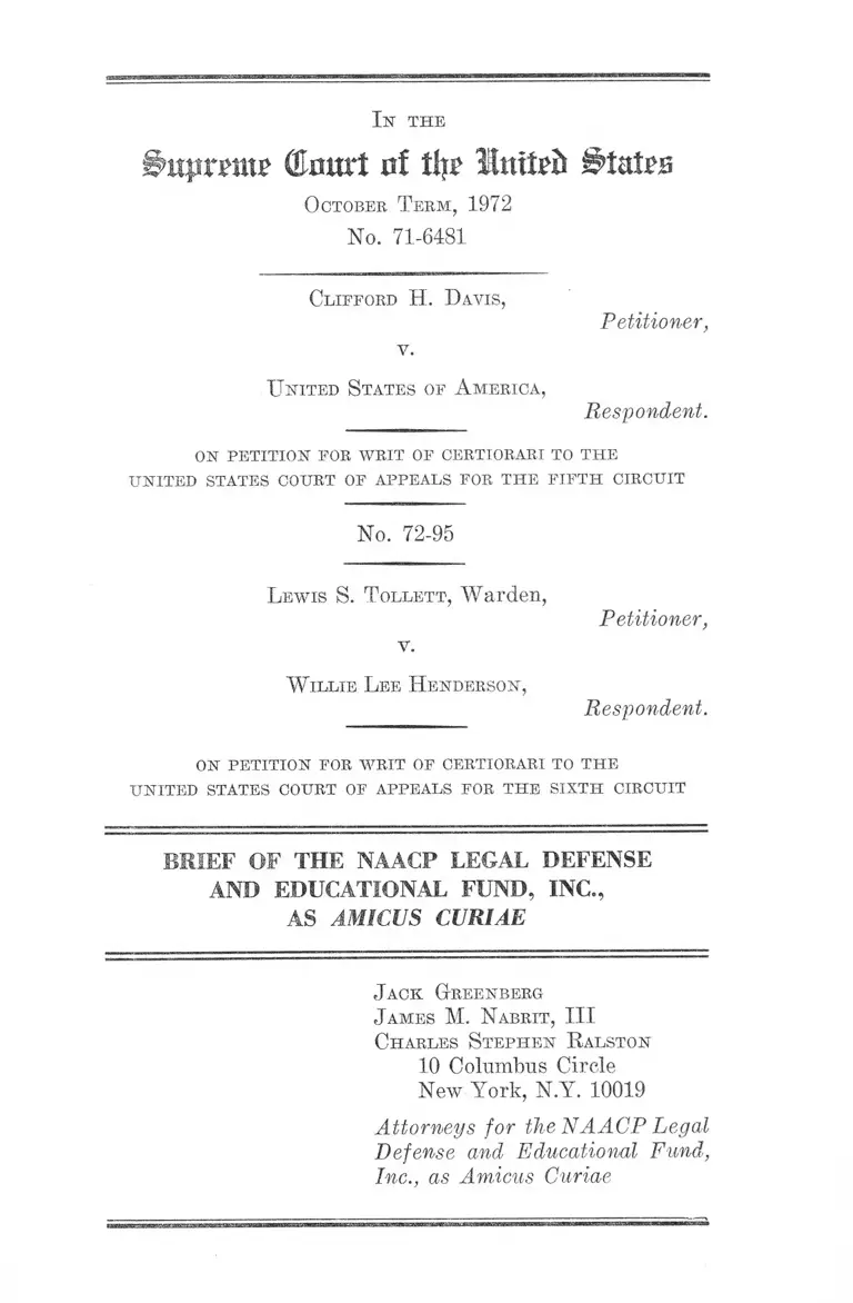 Davis v. United States Brief Amicus Curiae preview