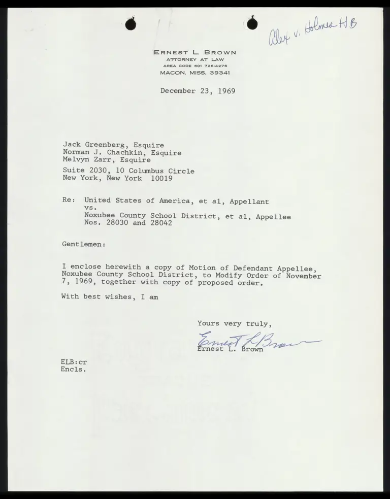 Motion of Defendant Noxubee County School District to Modify Order of November 7, 1969 preview
