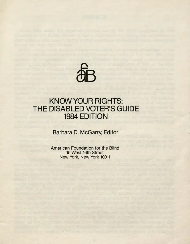 Disabled Voter's Guide 1984 Edition preview