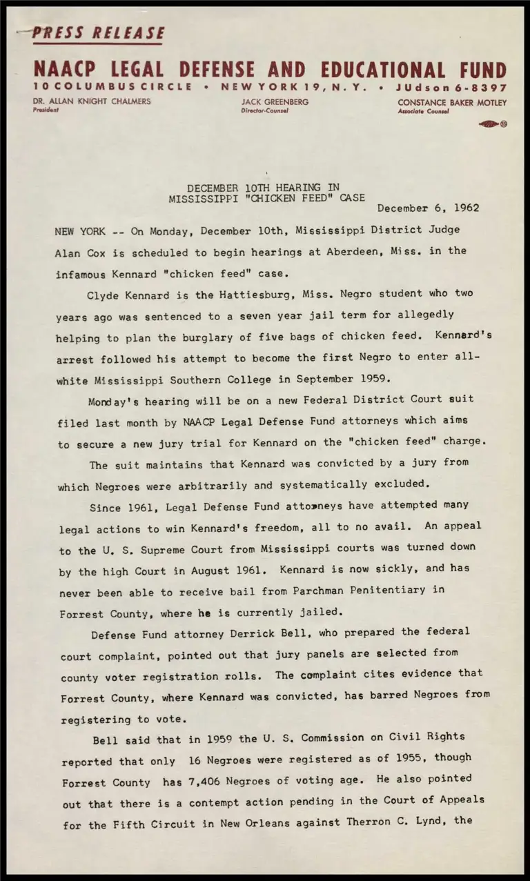December 10th Hearing in Mississippi "Chicken Feed" Case preview